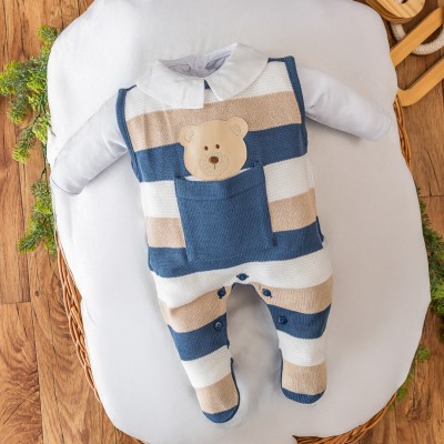   Saída de Maternidade Theodoro - Azul Jeans e Bege